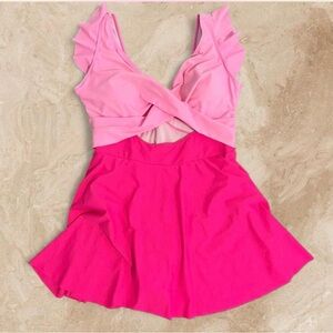 Hot Pink Ruffled Women's One Piece Swimsuit XL